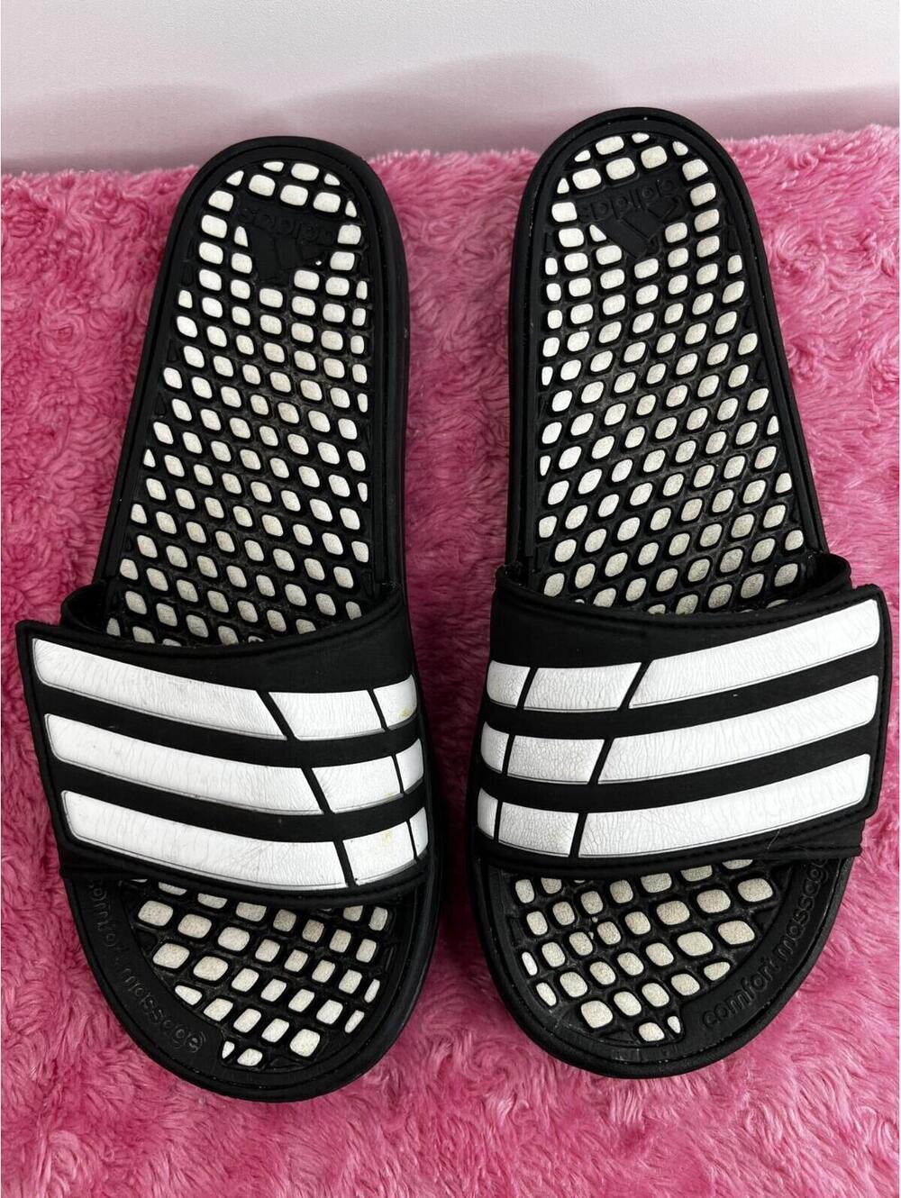 Adidas Comfort Slide Sandals Men's Size 11 Black White 3 Stripe Shower Slides - Picture 4 of 7